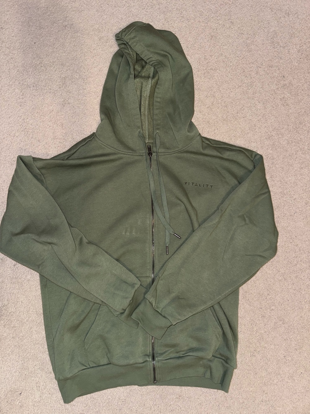 Vitality Olive Green Zip-Up Hoodie